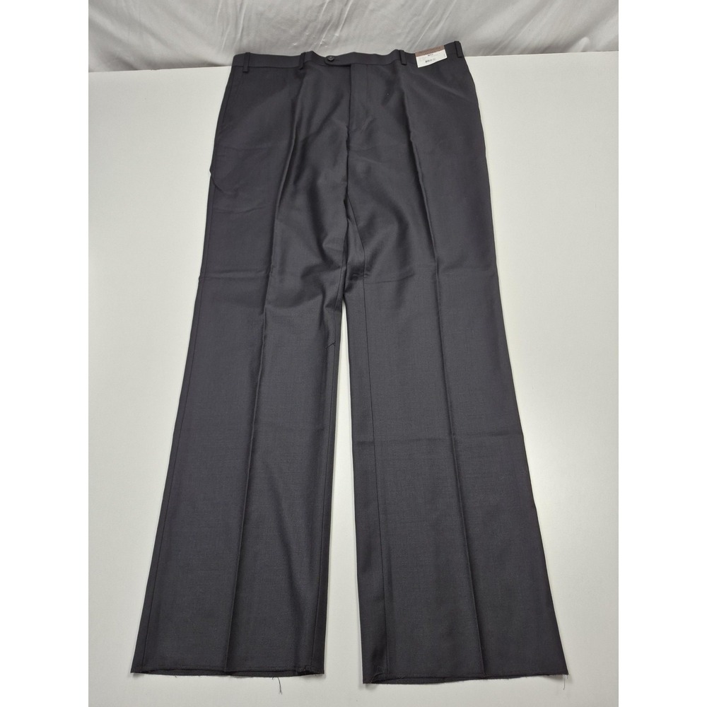 Prontomoda Pants Mens 42x36 Black Wool Super 140s Merino Unhemmed Flat Front